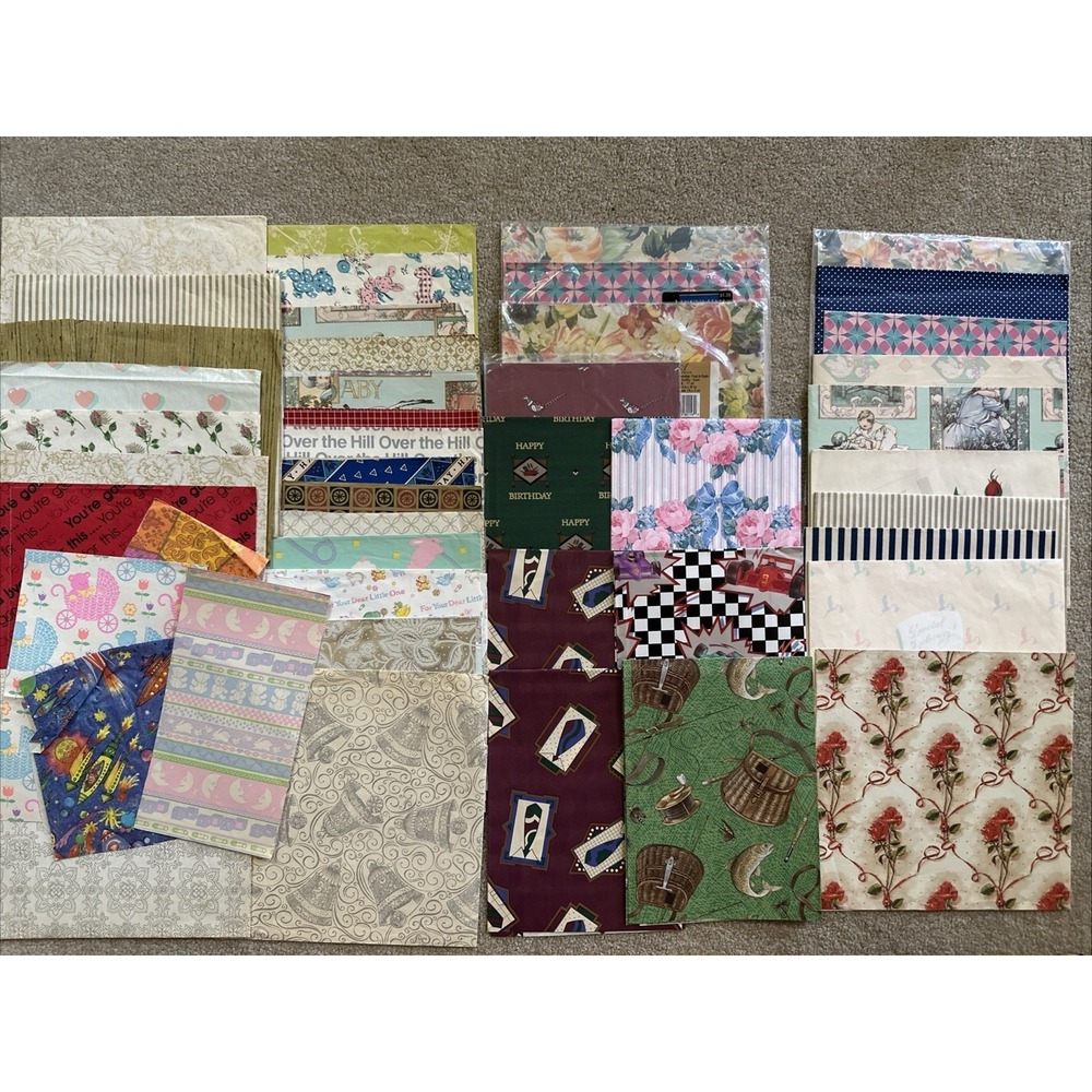 Vtg Lot 28 Full Sheets Wrapping Paper All-Occasion 60's 70's 80's Plus Pieces